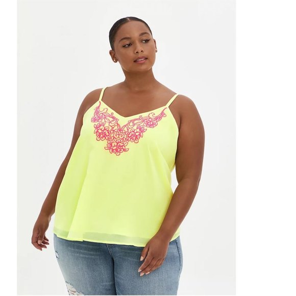 Torrid Size 5X 28 Sophie Chiffon Embroider Lime Green Yellow Cami - Picture 1 of 5